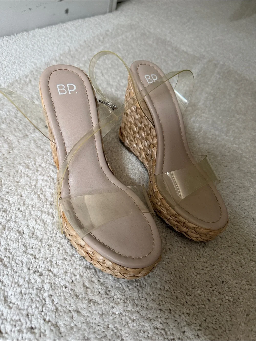bp Clear Strap Wedge Sandals in Natural/Tan